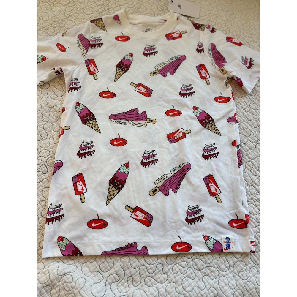 Nike Kids Short Sleeved Shirt Drip Print Ice Cream and Sneakers Size Large #40‎